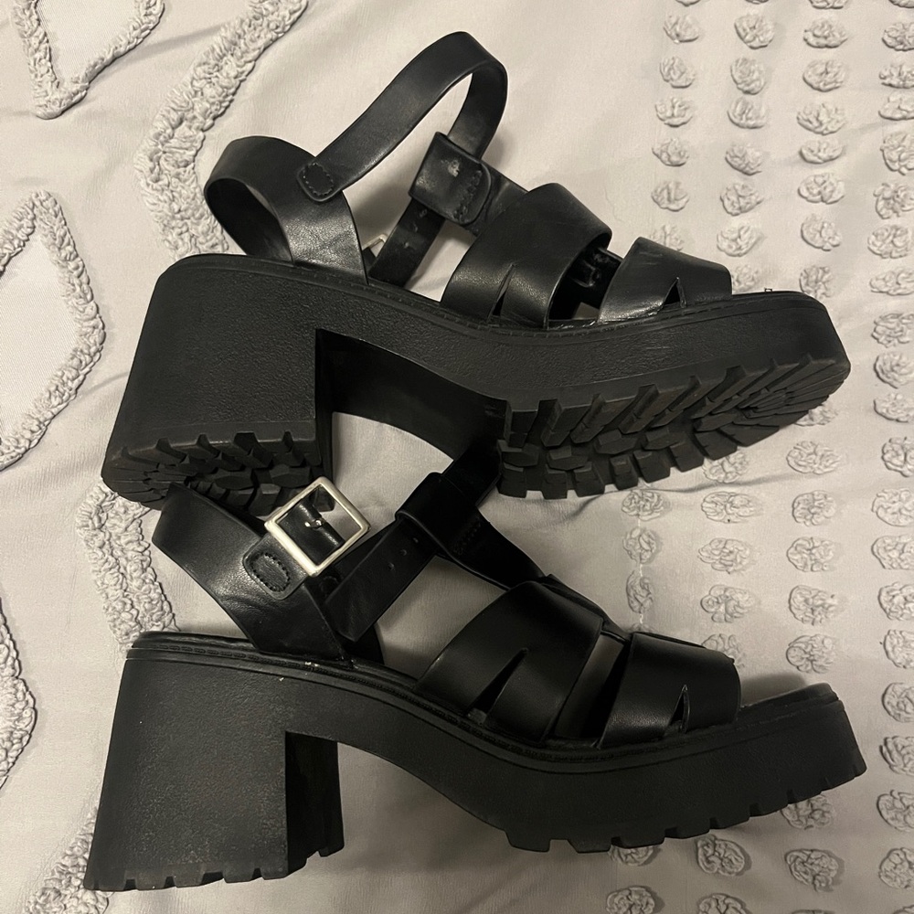 Black Chunky Heel Sandals